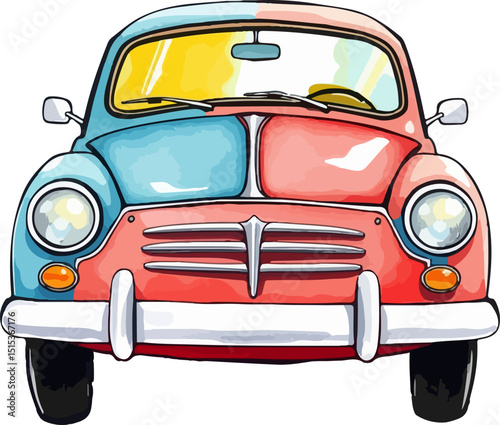 Retro car watercolor vector illustration.