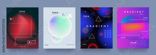 Creative futuristic technology gradient background in red, purple, blue, black. Set of abstract neon fluid circular retro templates for social media, ads, posters, banners, covers. Cyberpunk style.