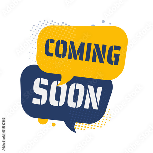 coming soon symbol, speech bubble, sign — vector illustration