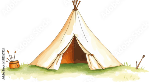 Wigwam cute watercolor vector illustration.