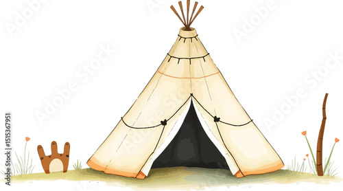 Wigwam cute watercolor vector illustration.