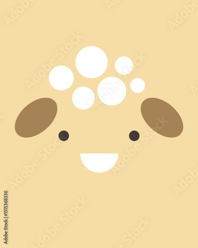 Ram or sheep character. Cartoon cute face of animal for baby card, poster, baby shower invitation, nursery wall art, room decoration, printing on fabric, postcard. Vector picture for applique