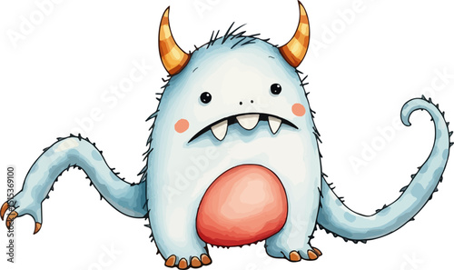 Cute little monster watercolor vector illustration.