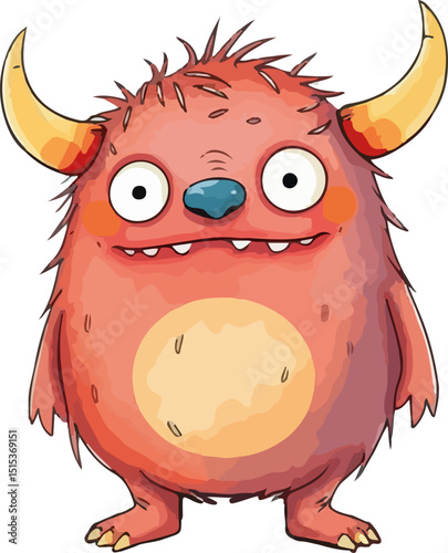 Cute little monster watercolor vector illustration.