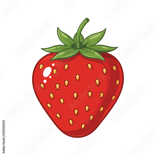 A single, ripe strawberry with vibrant red color and green leaves