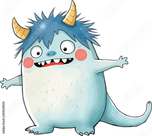 Cute little monster watercolor vector illustration.