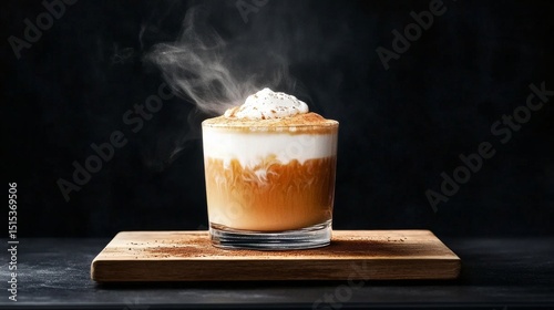Rich Hot Beverage Topped With Whipped Cream Releases Steam in a Cozy Setting
