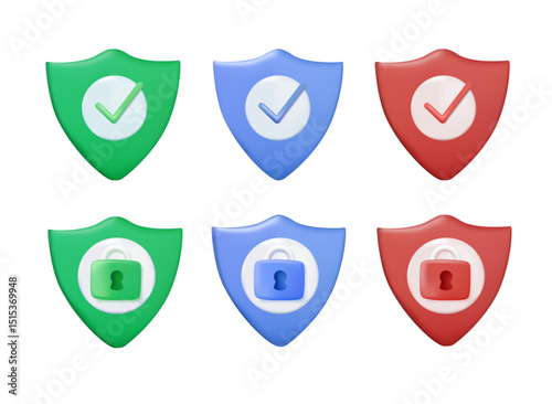 Security shield sign 3D vector illustration, Lock security icon, Set of security shield icons, securityshields symbols