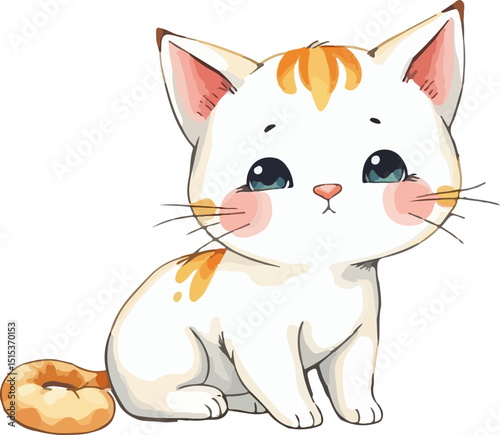 Cute little kitten watercolor vector illustration.