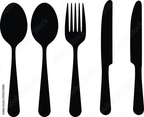 Solid Black Cutlery Set  isolated on transparent background- AI Generative

