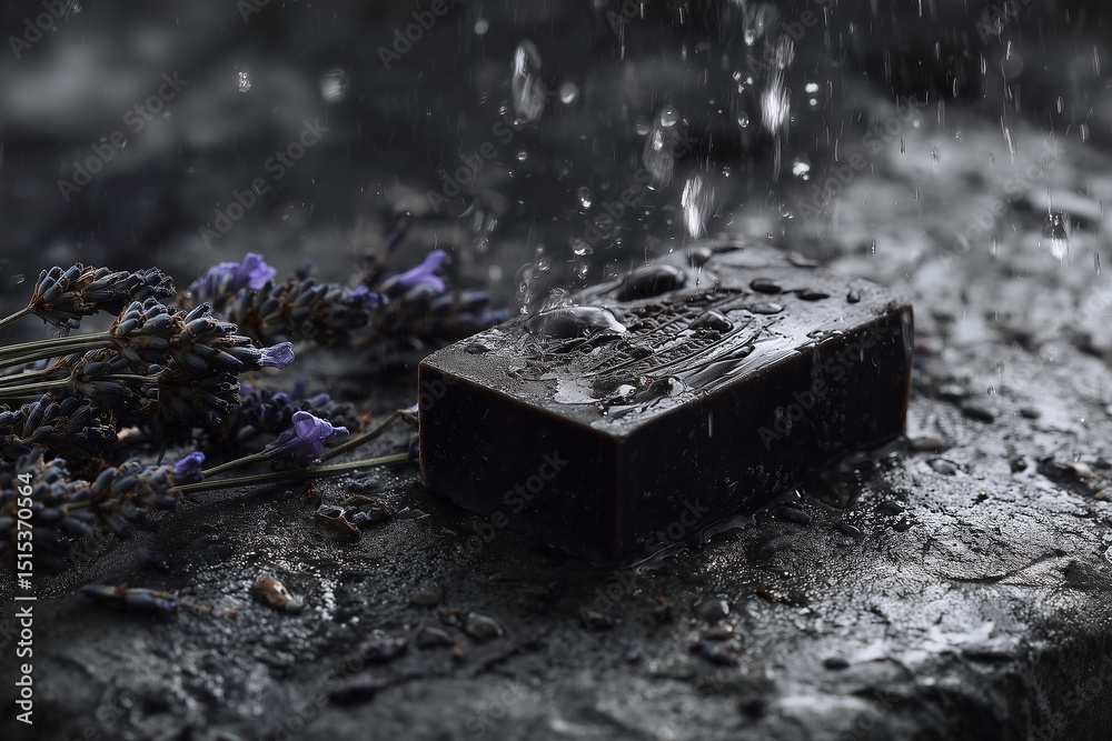 Fototapeta premium Lavender soap with water droplets