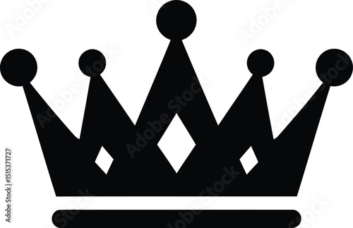 Solid Black Royal Crown Icon on transparent background - AI Generative

