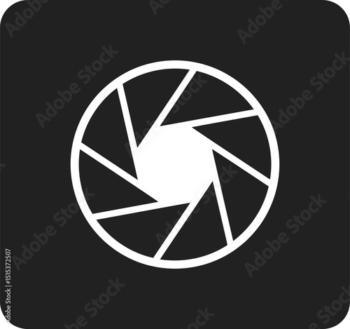 White Camera Aperture Icon on Black Square - AI Generative

