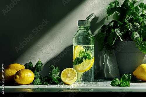 Refreshing Lemon Mint Water in a Sunny Kitchen With Natural Elements