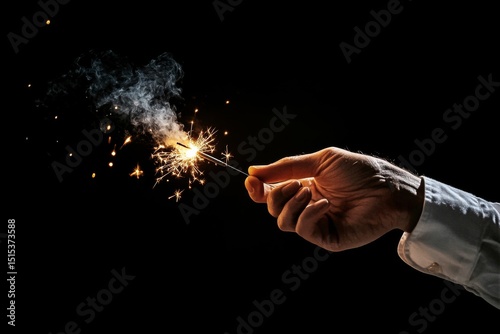 Hand Holding Sparklers Creating Dazzling Sparks During a Nighttime Celebration
