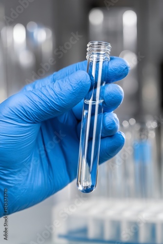 Laboratory Worker Holds a Test Tube Filled With Clear Liquid During an Experi...