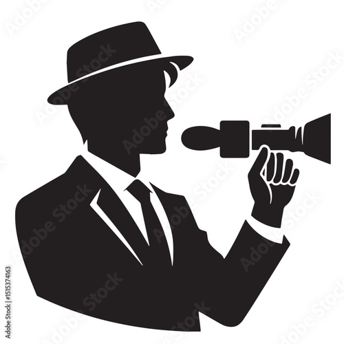 Black Color Journalism Silhouette Vector Illustration, Solid White Background