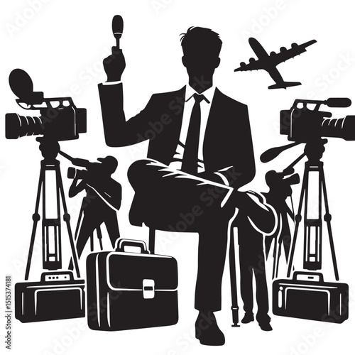 Black Color Journalism Silhouette Vector Illustration, Solid White Background