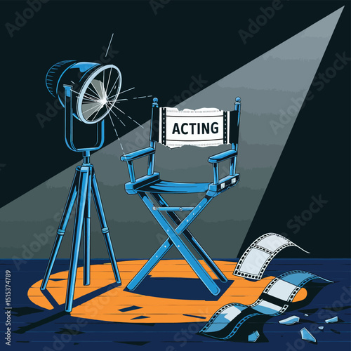 vector icons for cinema, Director's Chair , theatrical roles, video tape, cinema shattered spotlight, Theater Ticket
