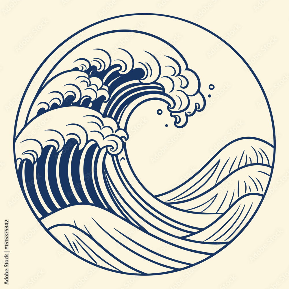 Fototapeta premium Japanese style ocean wave circle art design