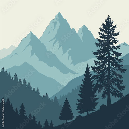 Majestic mountain range scenic view pines