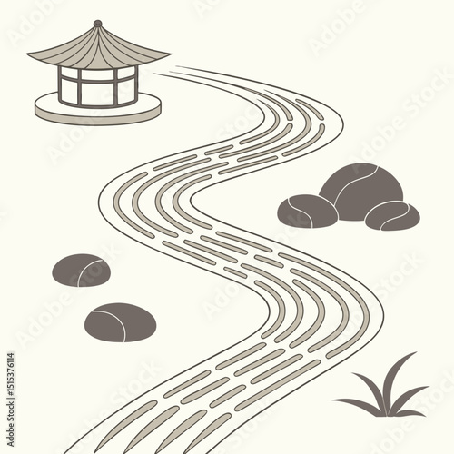 Serene zen garden landscape design illustration