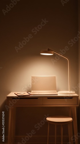 Cozy Workspace Setup With Warm Lighting in an Indoor Environment During Eveni...