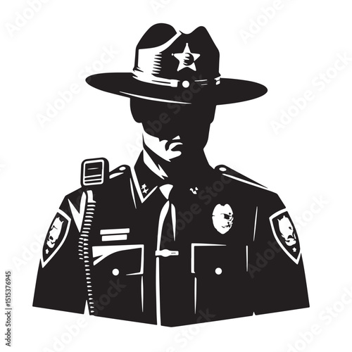 Black Color Law Enforcement Silhouette Vector Illustration, Solid White Background