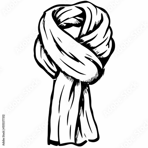 Knotted white scarf in a simple hand-drawn style  