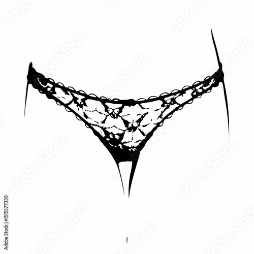 Lacy black thong underwear on a white background  