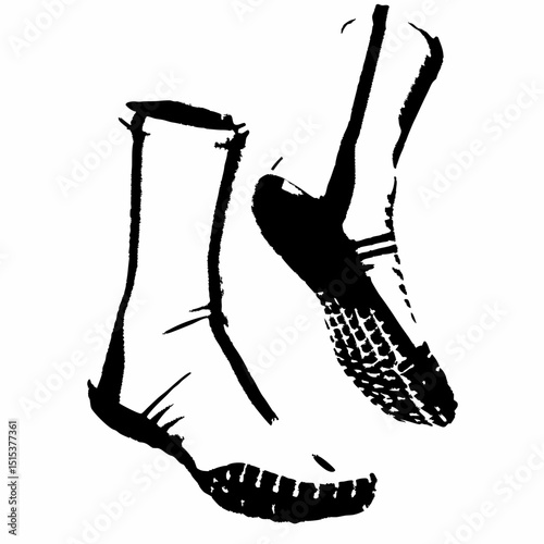 Rubber boots illustration in black and white on a white background  