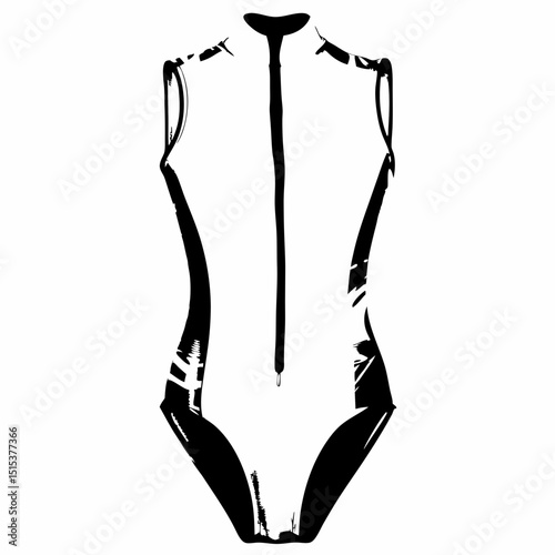 Black and white swimsuit design with front zipper and sleeveless style  