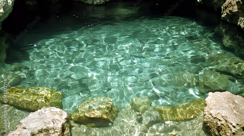 Fototapeta premium Crystal Clear Pool Water in Rocky Cave Natural Spring
