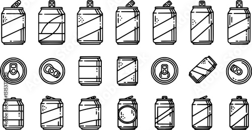 energy drink can icon set. aluminum soda can line art vector icon for apps and websites on white background.