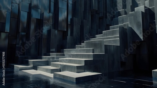 Abstract Dark Concrete Staircase Architecture Background