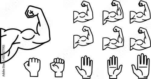Muscle arm icon. Flexing biceps symbol. Muscular arms logo. Vector

