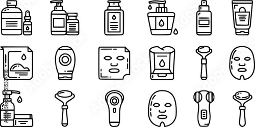 Skin hydration line outline icon set, vector illustration on white background.
