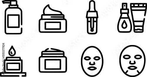 Skin hydration line outline icon set, vector illustration on white background.
