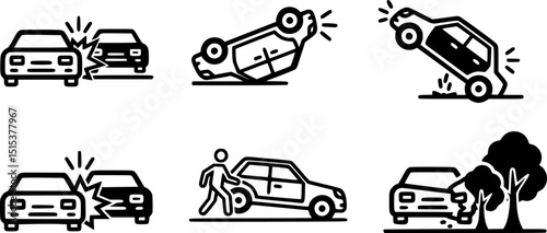 Car accident icon set, vector vector illustration on white background.
