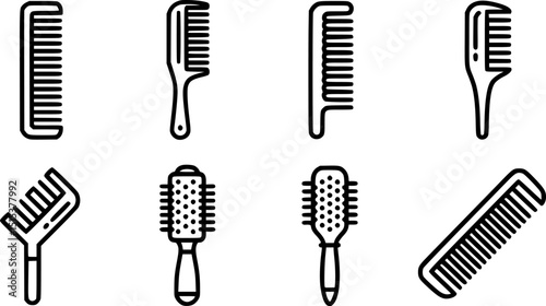 icon set hair comb, salon woman comb, , barber comb, hair brush and comb, For combing and styling hair, hair styling tools, vector illustration on a white background