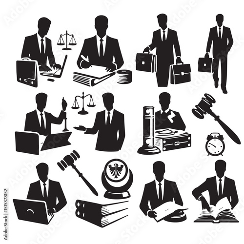 Black Color Legal Silhouette Vector Illustration, Solid White Background