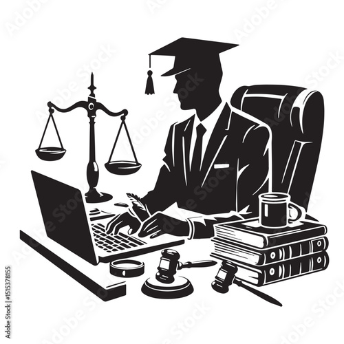Black Color Legal Silhouette Vector Illustration, Solid White Background