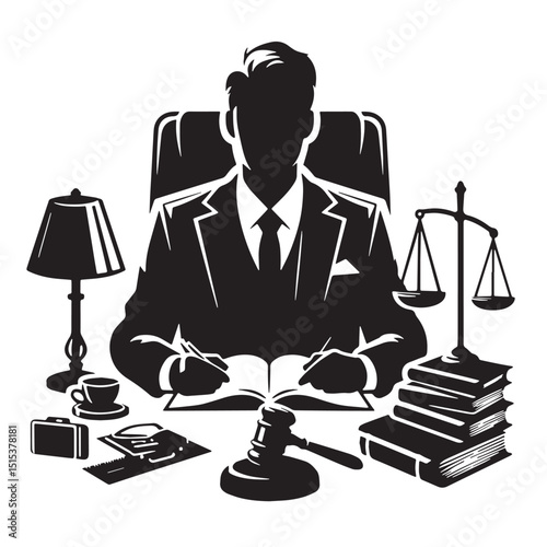 Black Color Legal Silhouette Vector Illustration, Solid White Background