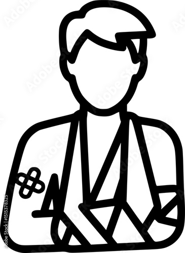 Injured man in bandage, Broken arm icon set, Injured man icon on white background.

