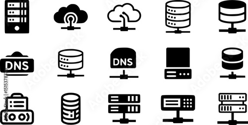 Hosting server icon set, with a white background.
