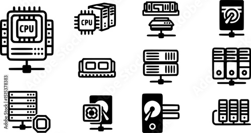 Hosting server icon set, with a white background.
