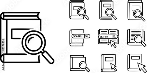 search book icon set, symbol design on white background.
