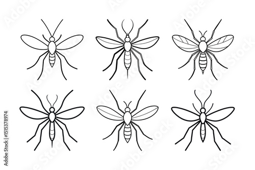 Mosquito Outline Line Art Vector Set