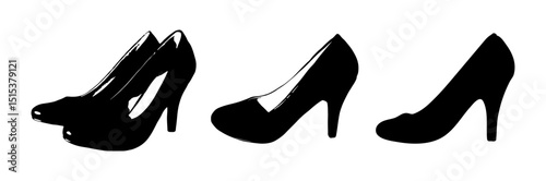 Realistic Silhouettes of Classic Retro Women's Shoes in Vintage Fashion Style