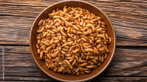 Roasted Insects Mealworms in Bowl, Edible Bugs Food